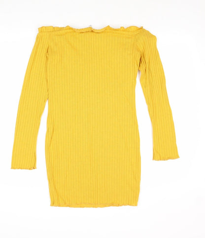 Womens Yellow Cotton Bodycon Size S Off the Shoulder Pullover