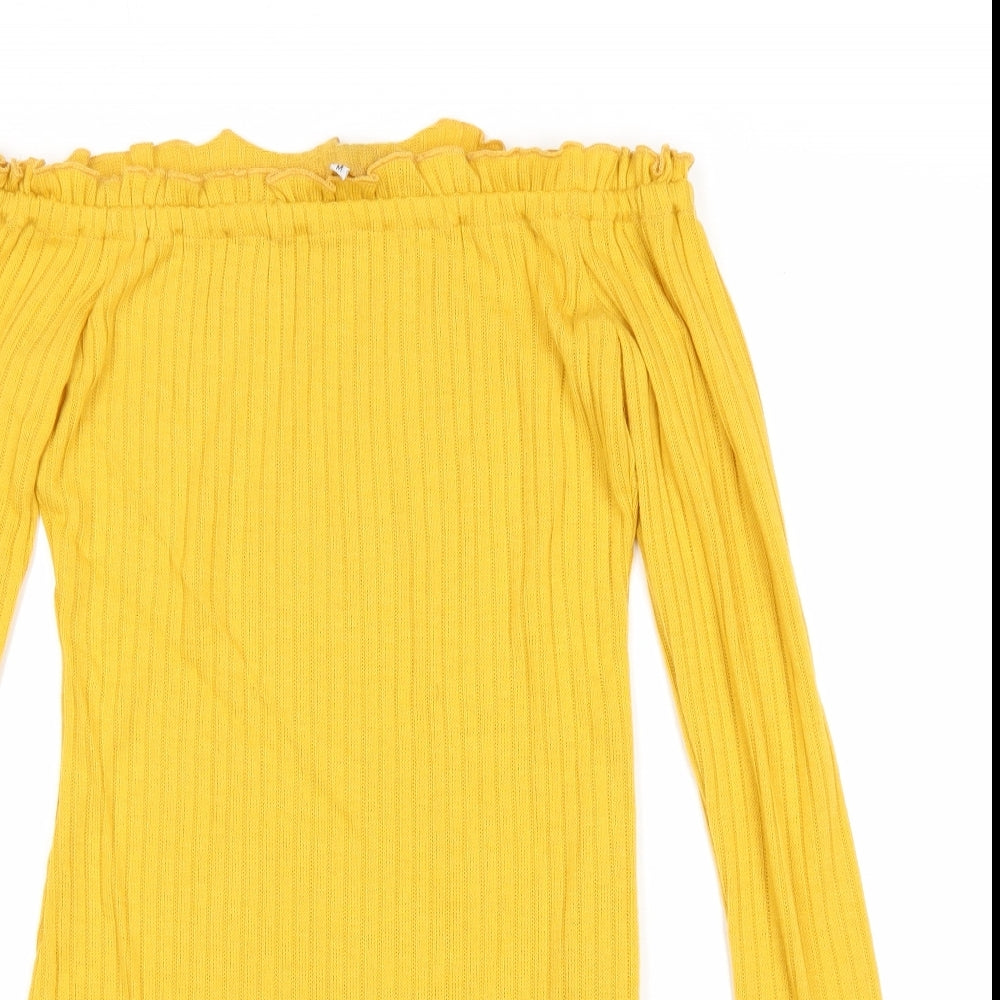 Preworn Womens Yellow Cotton Bodycon Size S Off the Shoulder Pullover