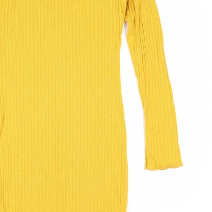 Womens Yellow Cotton Bodycon Size S Off the Shoulder Pullover