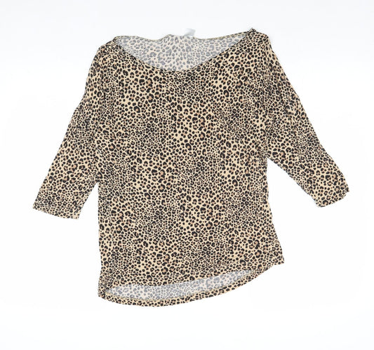 Divided by H&M Womens Brown Animal Print Viscose Basic Blouse Size 6 Boat Neck - Leopard Pattern