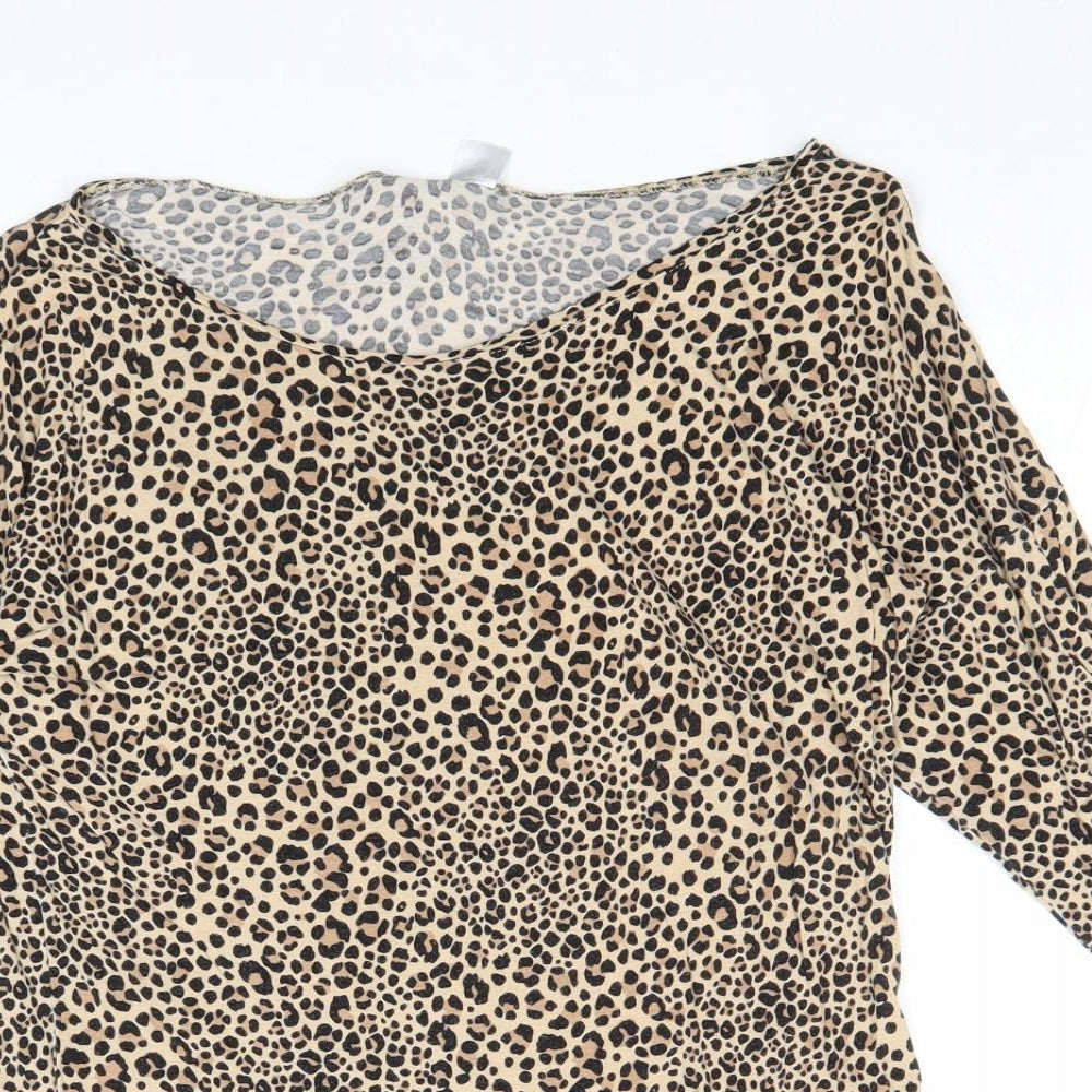 Divided by H&M Womens Brown Animal Print Viscose Basic Blouse Size 6 Boat Neck - Leopard Pattern