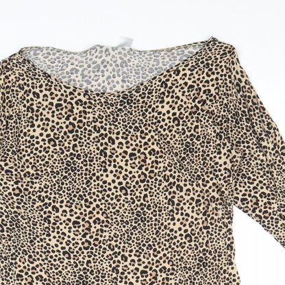 Divided by H&M Womens Brown Animal Print Viscose Basic Blouse Size 6 Boat Neck - Leopard Pattern