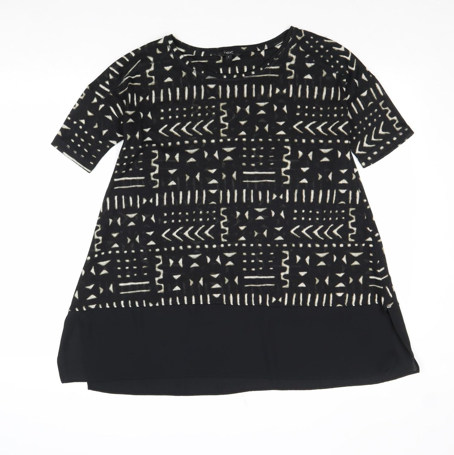 NEXT Womens Black Geometric Polyacrylate Fibre Basic Blouse Size 8 Round Neck