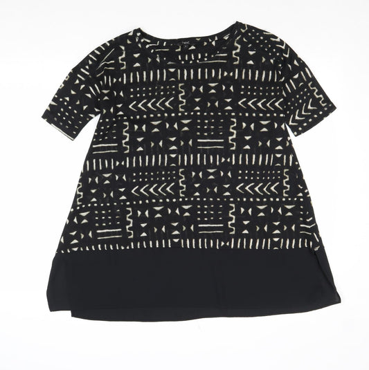 NEXT Womens Black Geometric Polyacrylate Fibre Basic Blouse Size 8 Round Neck