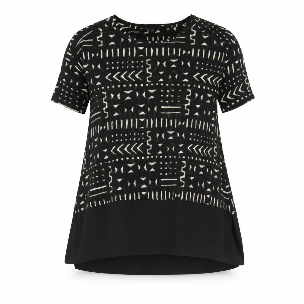 NEXT Womens Black Geometric Polyacrylate Fibre Basic Blouse Size 8 Round Neck