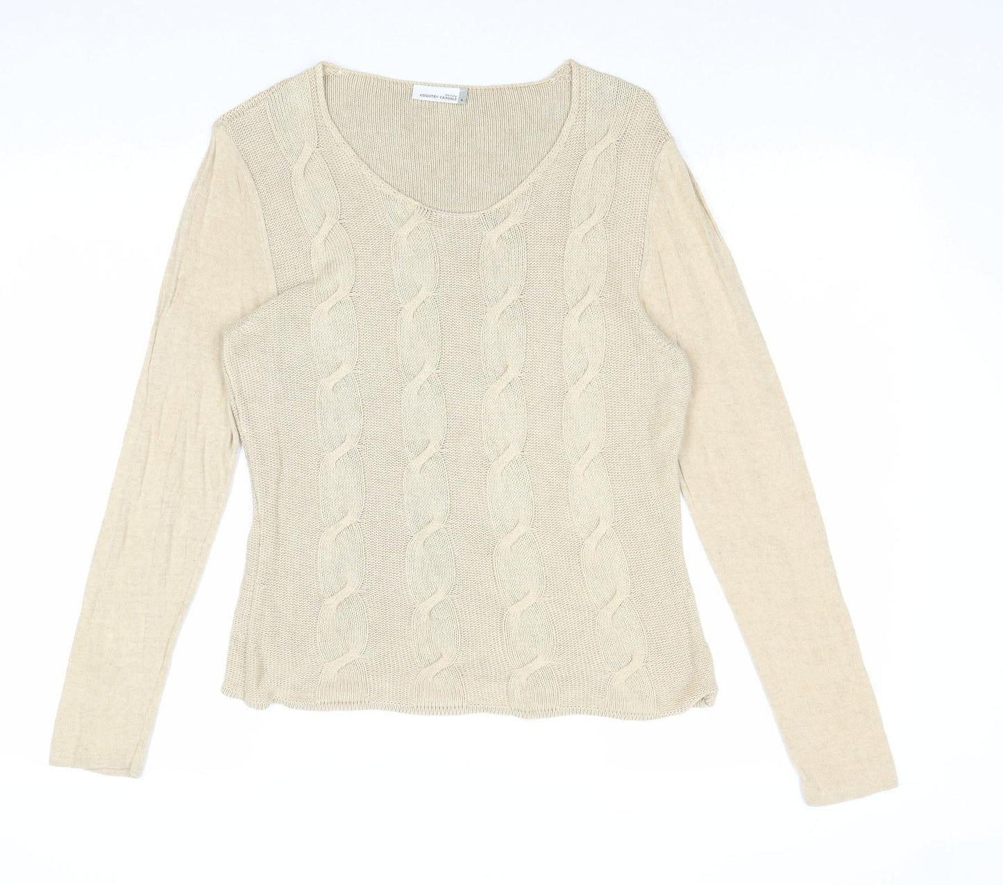 Country Casuals Womens Beige Scoop Neck Acrylic Pullover Jumper Size L