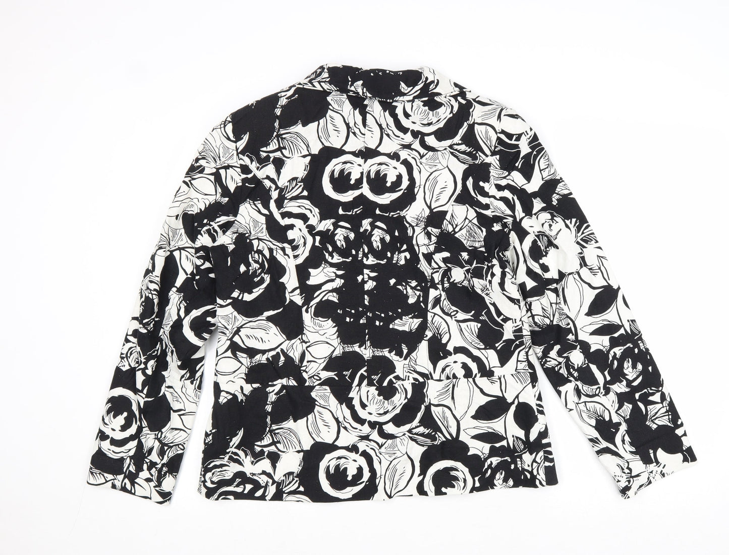 EWM Womens Black Floral Jacket Size 12 Button