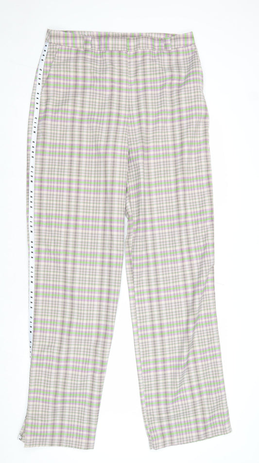 COLLUSION Womens Multicoloured Plaid Cotton Trousers Size 16 Regular Zip - Side Stripe Detail