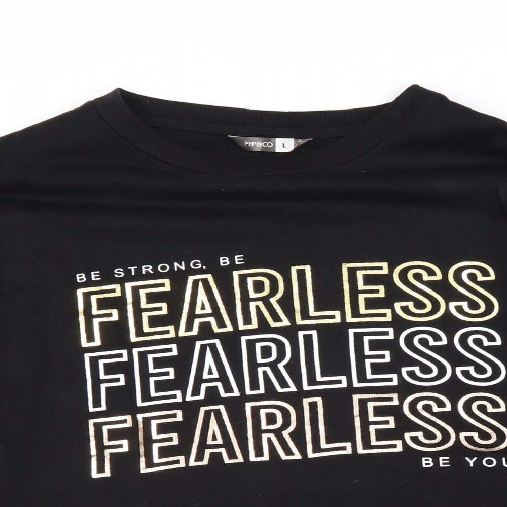 PEP&CO Womens Black Cotton Pullover Sweatshirt Size L Pullover - Fearless