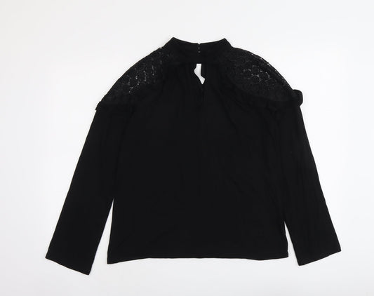 V By Very Womens Black Viscose Basic Blouse Size 10 Round Neck