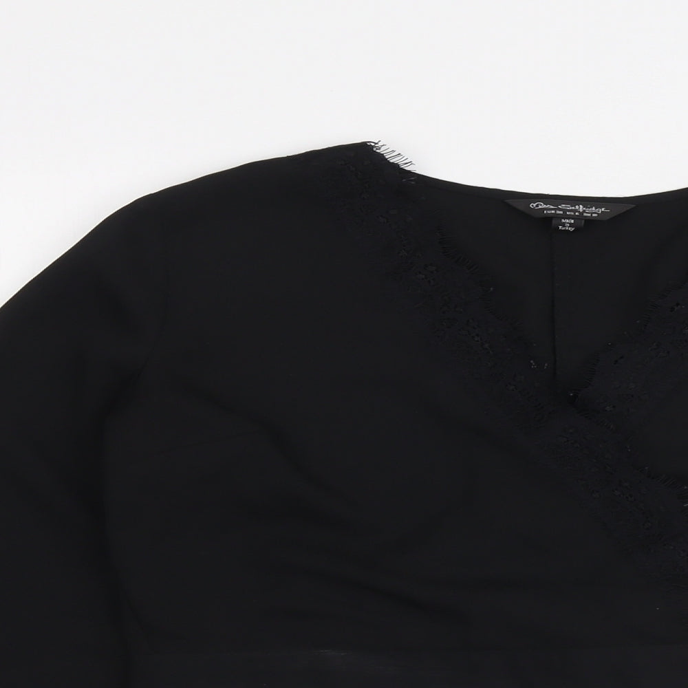 Miss Selfridge Womens Black Polyester Basic Blouse Size 10 V-Neck