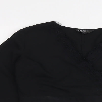 Miss Selfridge Womens Black Polyester Basic Blouse Size 10 V-Neck