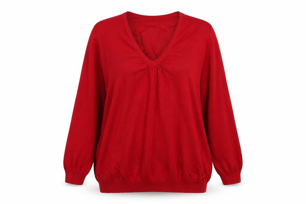 Marks & Spencer Womens Red V-Neck Viscose Pullover Jumper Size 18