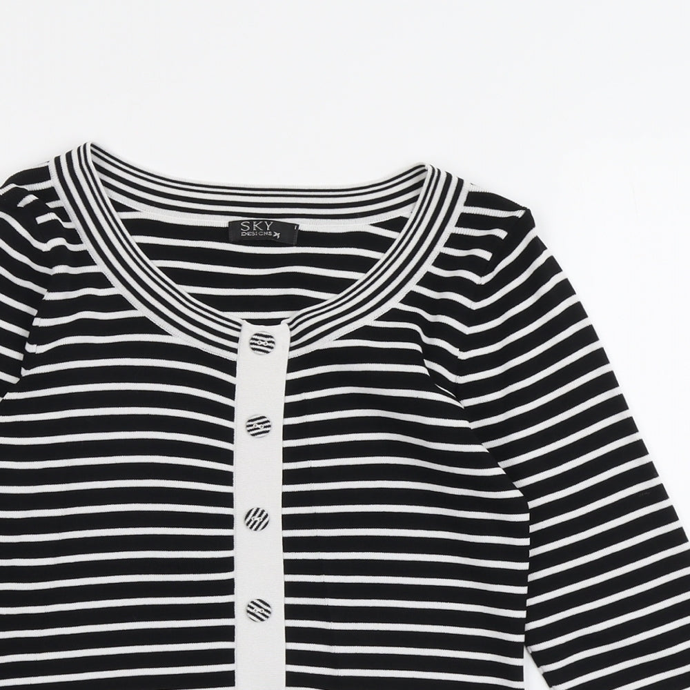 Sky Womens Black Scoop Neck Striped Viscose Pullover Jumper Size XS