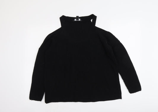New Look Womens Black Round Neck Acrylic Pullover Jumper Size M - Cold Shoulder
