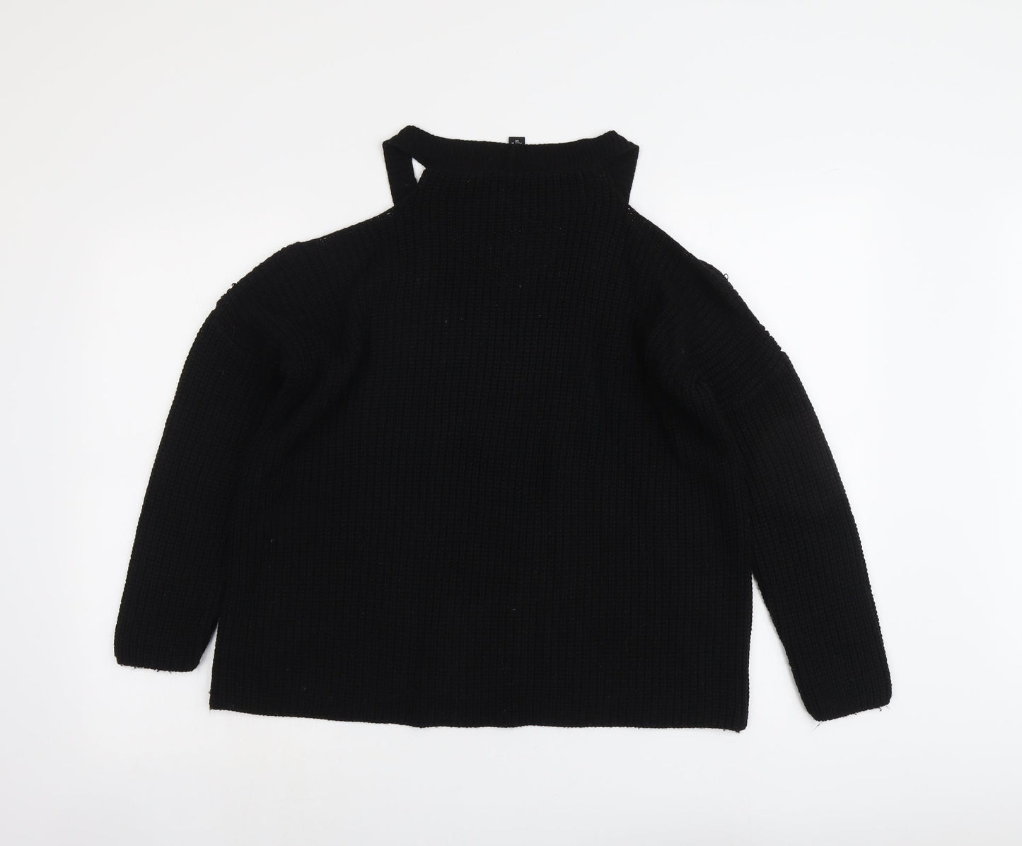 New Look Womens Black Round Neck Acrylic Pullover Jumper Size M - Cold Shoulder