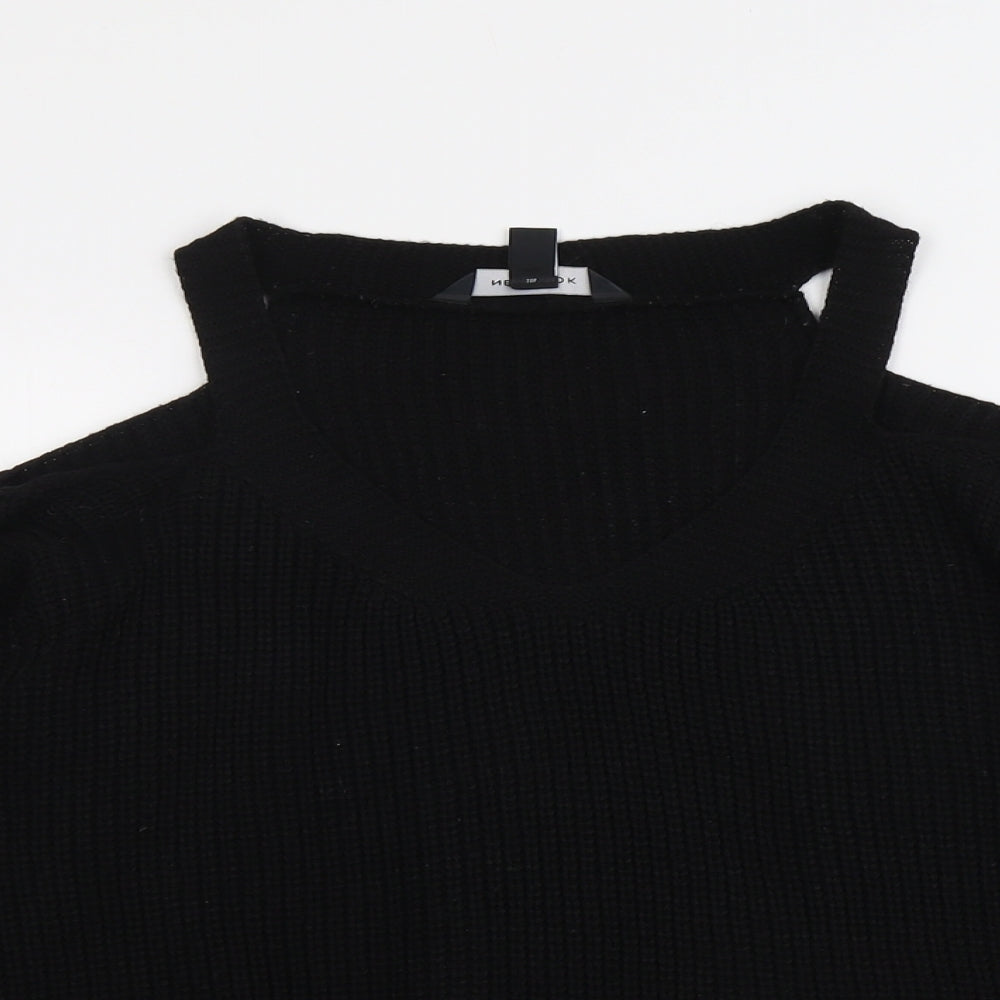 New Look Womens Black Round Neck Acrylic Pullover Jumper Size M - Cold Shoulder