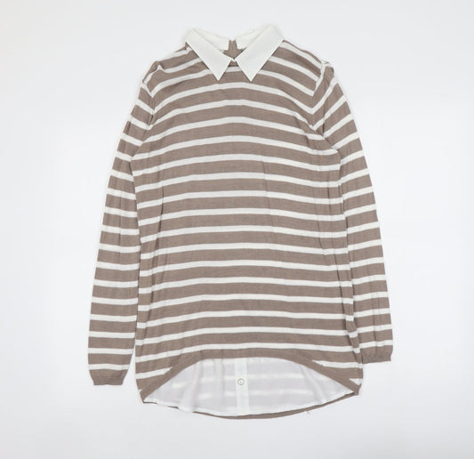 Atmosphere Womens Beige Collared Striped Viscose Pullover Jumper Size 10