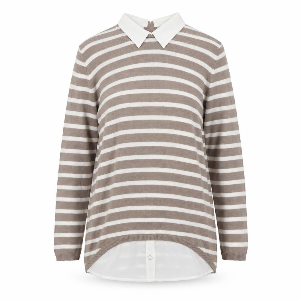 Atmosphere Womens Beige Collared Striped Viscose Pullover Jumper Size 10