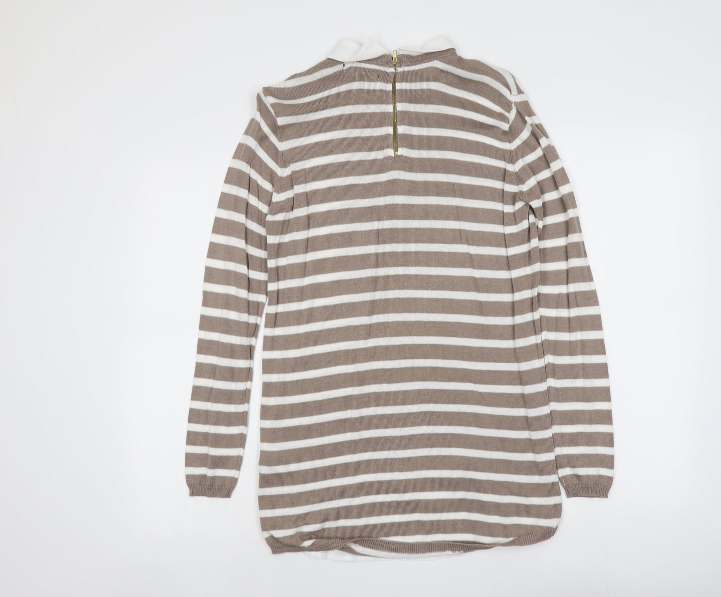 Atmosphere Womens Beige Collared Striped Viscose Pullover Jumper Size 10