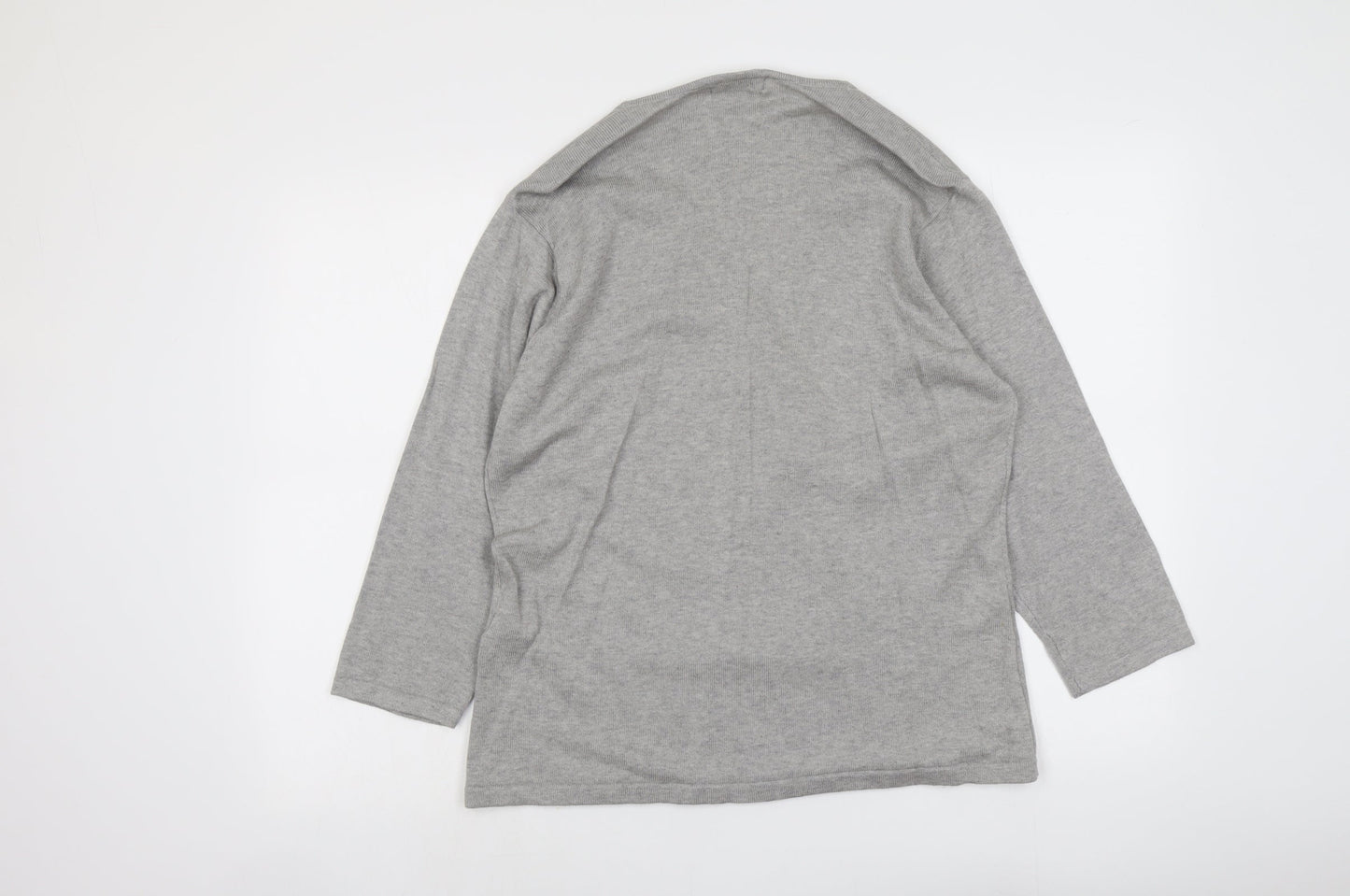 Signature Womens Grey V-Neck Cotton Pullover Jumper Size XL - Floral Detail