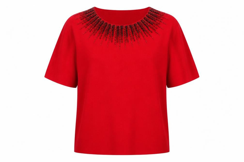 Laura G Womens Red Round Neck Viscose Pullover Jumper Size L