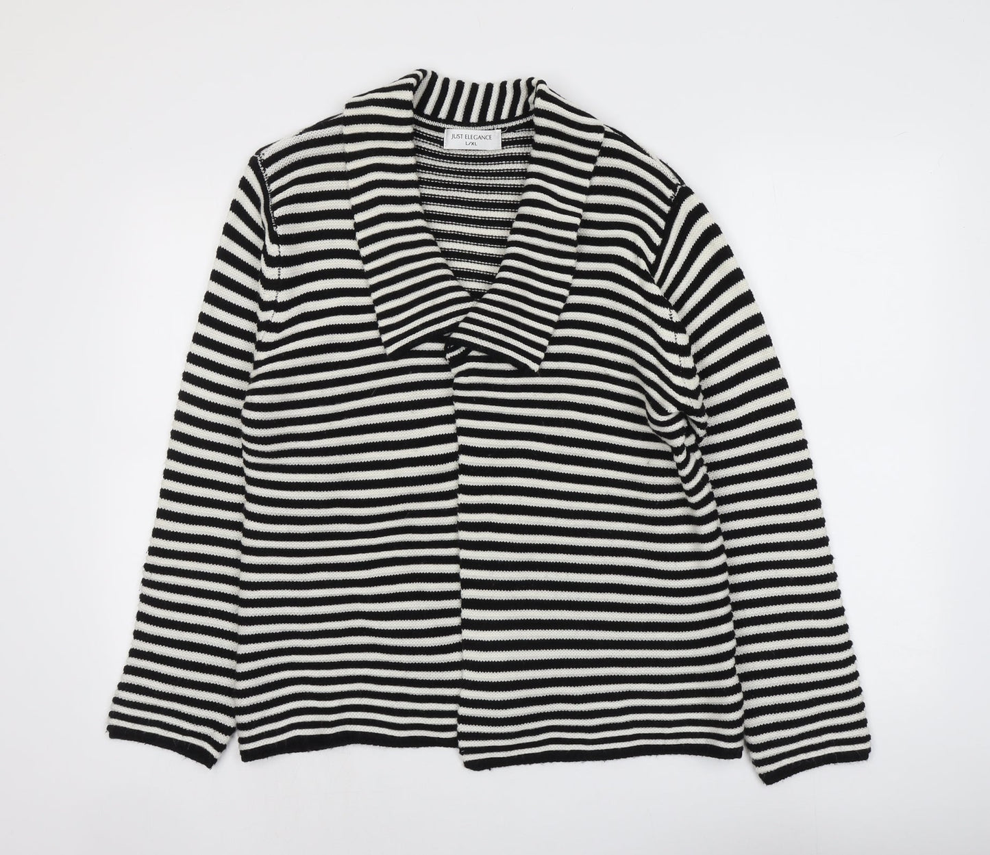 Just Elegance Womens Black Collared Striped Acrylic Cardigan Jumper Size L - Size L/XL