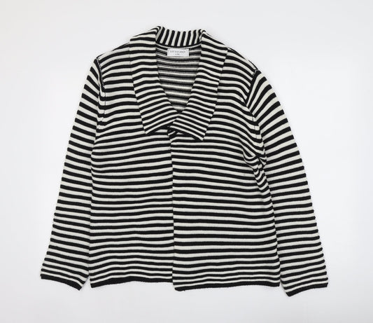 Just Elegance Womens Black Collared Striped Acrylic Cardigan Jumper Size L - Size L/XL