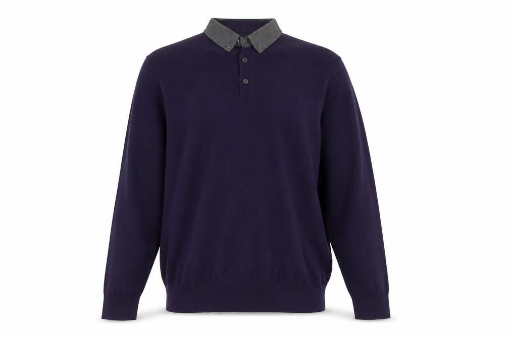 Matalan Mens Purple Collared Cotton Pullover Jumper Size M Long Sleeve