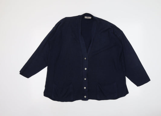 Bonmarché Womens Blue V-Neck Acrylic Cardigan Jumper Size M