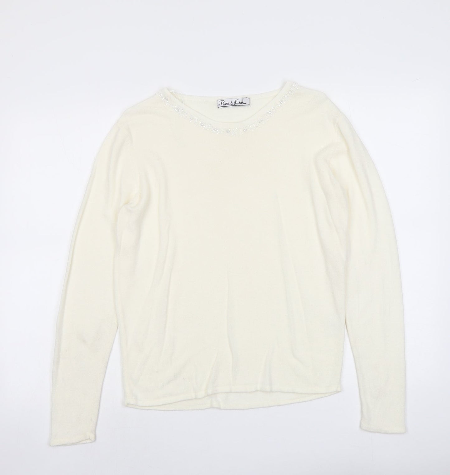 Pure&Natural Womens Ivory Round Neck Acrylic Pullover Jumper Size 14