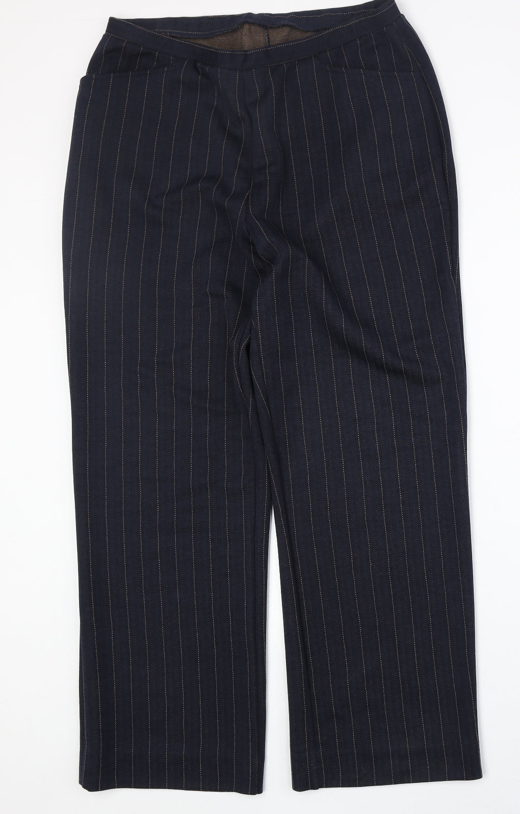 Preworn Womens Blue Striped Polyester Trousers Size 32 in Regular
