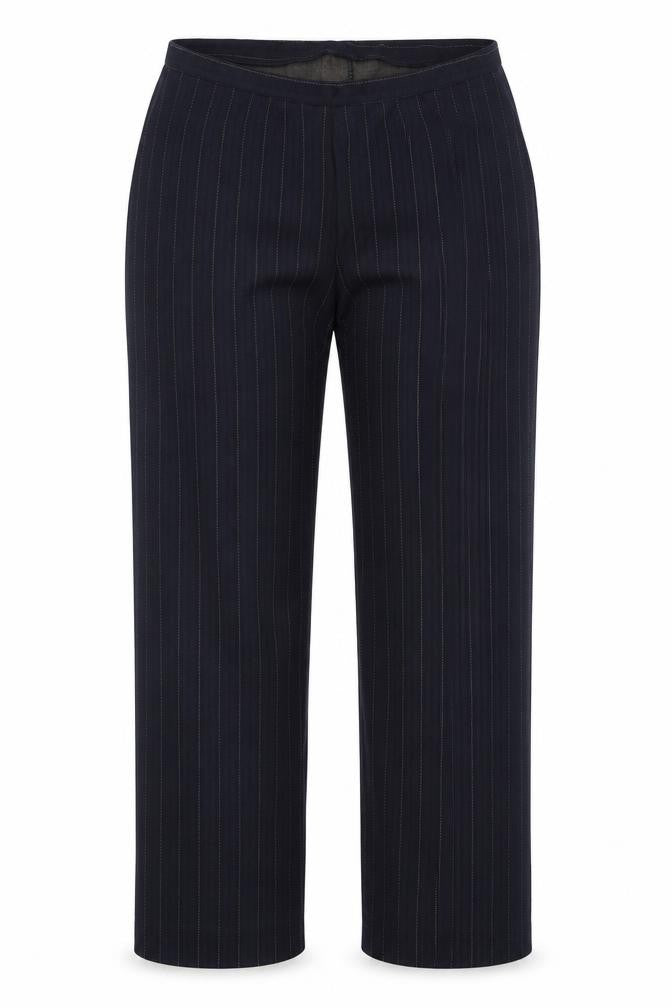 Preworn Womens Blue Striped Polyester Trousers Size 32 in Regular