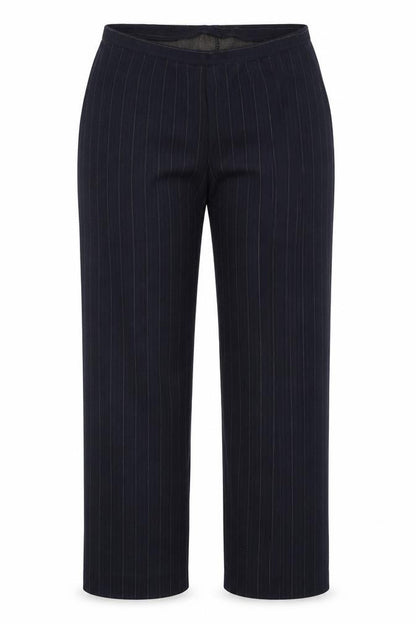 Preworn Womens Blue Striped Polyester Trousers Size 32 in Regular