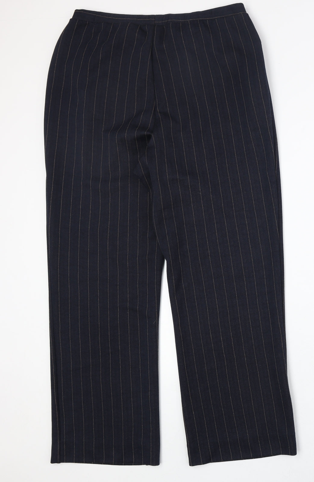 Preworn Womens Blue Striped Polyester Trousers Size 32 in Regular