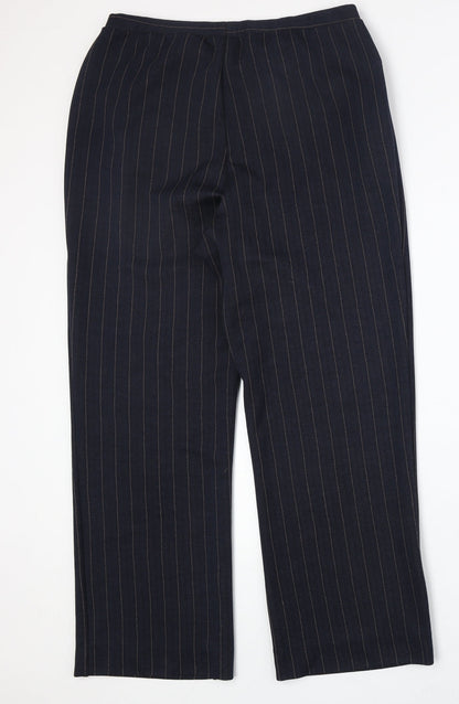 Preworn Womens Blue Striped Polyester Trousers Size 32 in Regular
