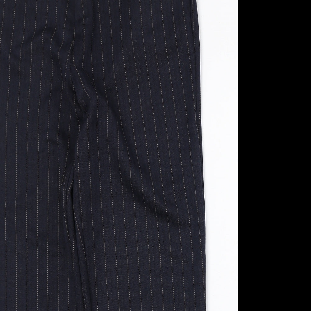 Preworn Womens Blue Striped Polyester Trousers Size 32 in Regular