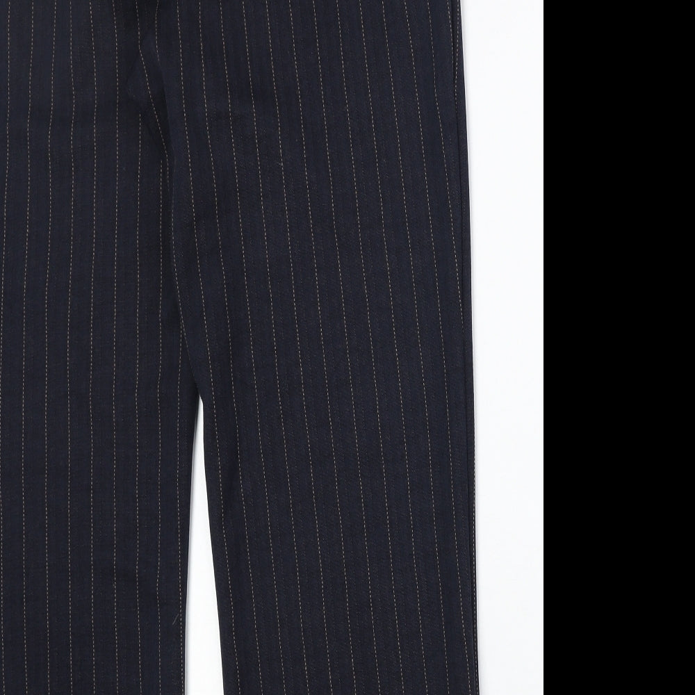 Preworn Womens Blue Striped Polyester Trousers Size 32 in Regular