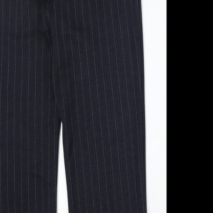 Preworn Womens Blue Striped Polyester Trousers Size 32 in Regular