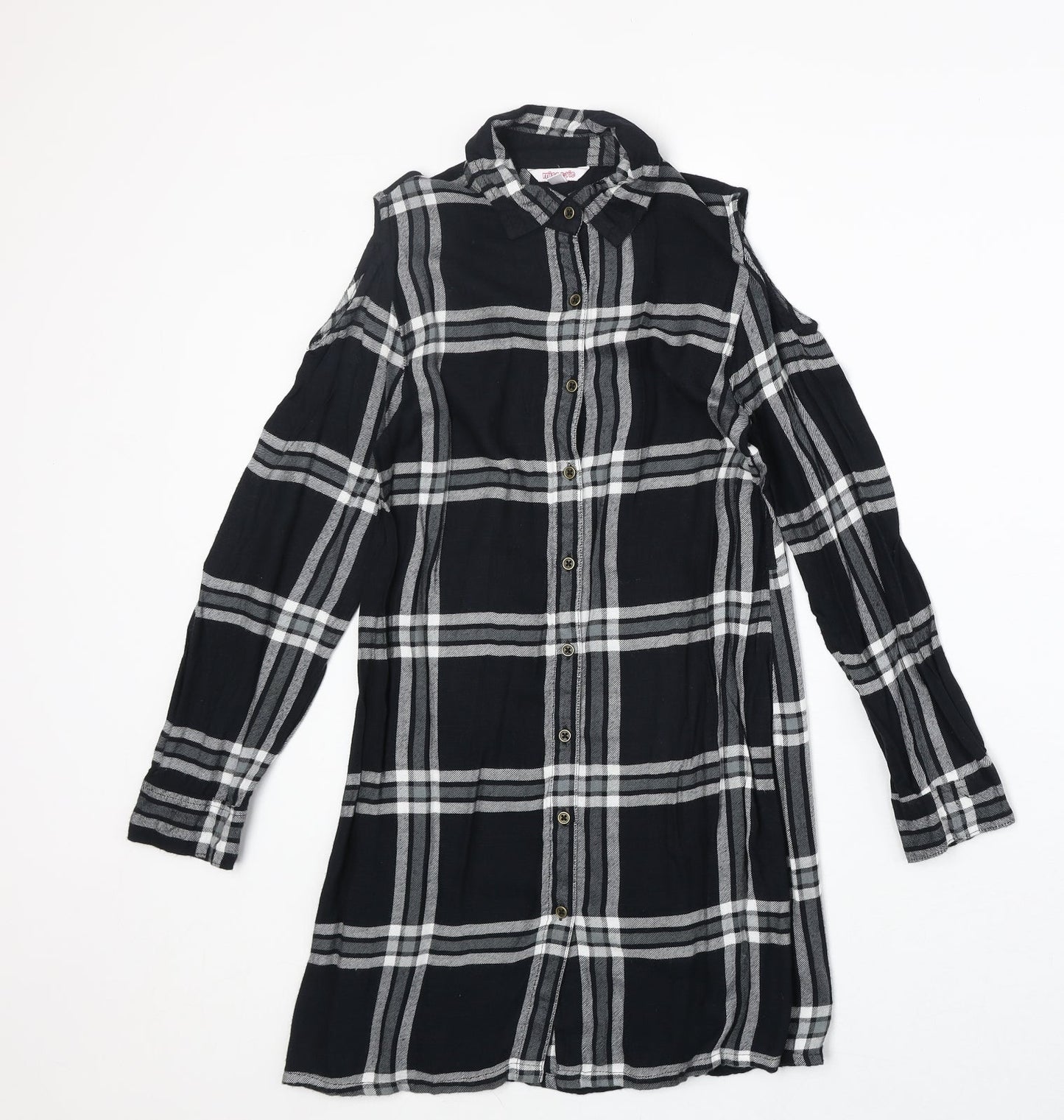 Miss Evie Womens Black Plaid Viscose Basic Button-Up Size 10 Collared