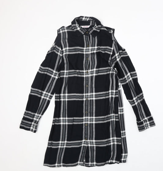 Miss Evie Womens Black Plaid Viscose Basic Button-Up Size 10 Collared