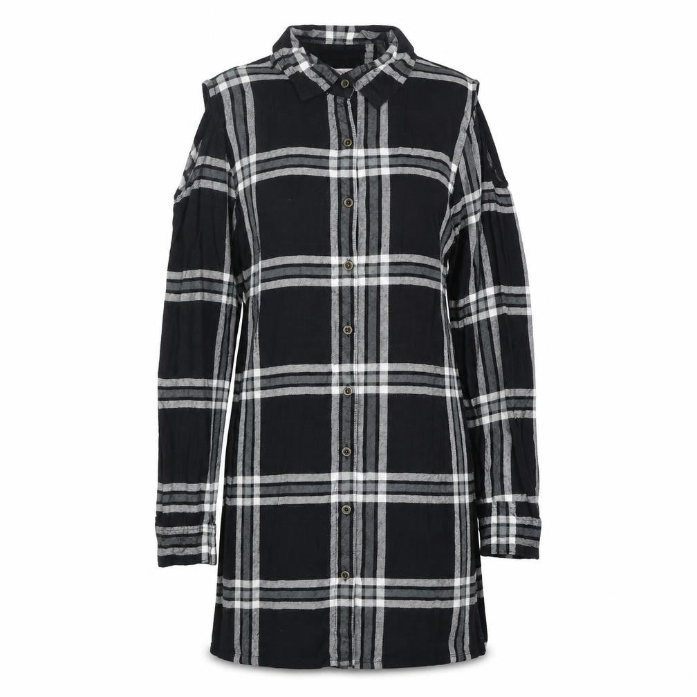 Miss Evie Womens Black Plaid Viscose Basic Button-Up Size 10 Collared