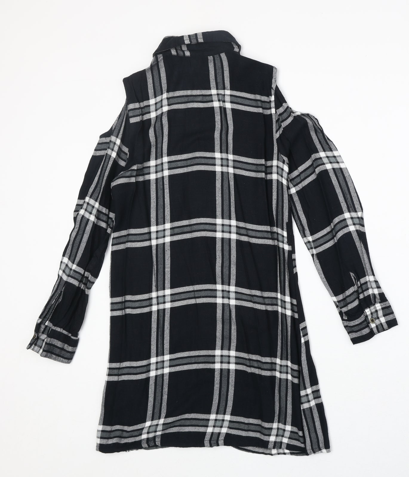 Miss Evie Womens Black Plaid Viscose Basic Button-Up Size 10 Collared
