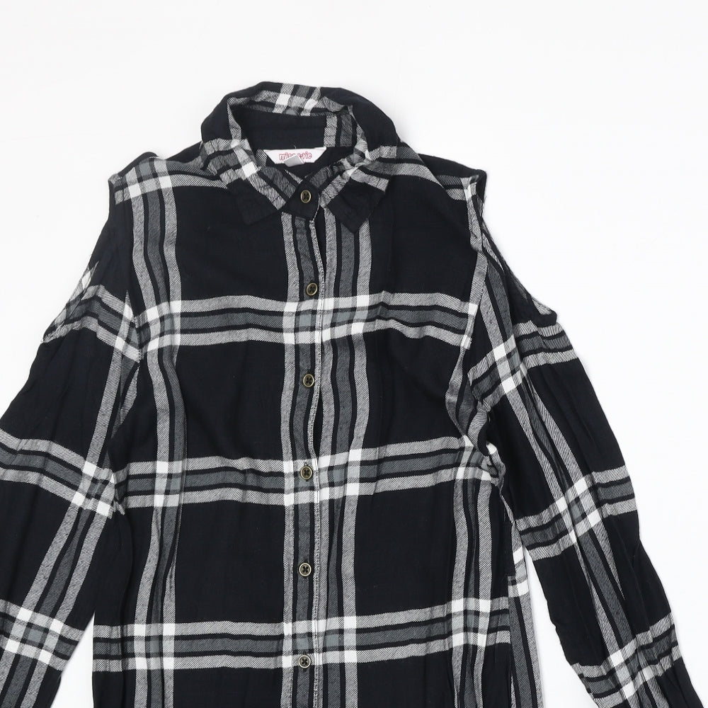 Miss Evie Womens Black Plaid Viscose Basic Button-Up Size 10 Collared
