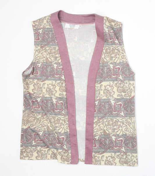 Heather Valley Womens Beige V-Neck Geometric Polyester Cardigan Jumper Size 14