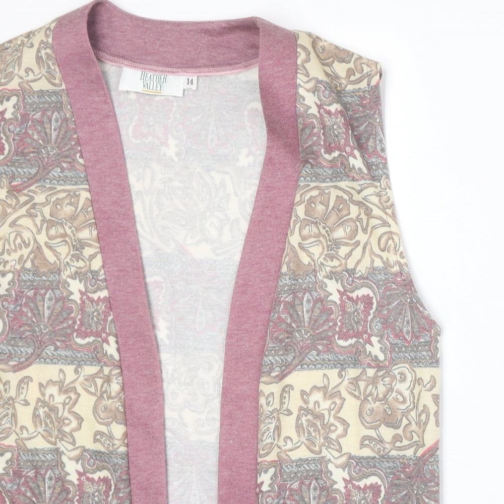 Heather Valley Womens Beige V-Neck Geometric Polyester Cardigan Jumper Size 14