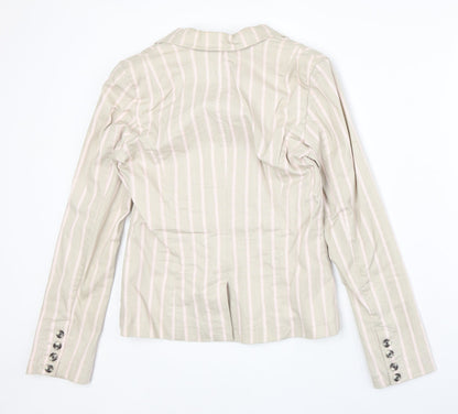 Next Womens Beige Striped Cotton Jacket Blazer Size 10