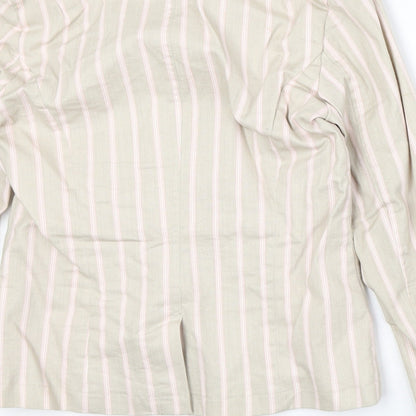 Next Womens Beige Striped Cotton Jacket Blazer Size 10