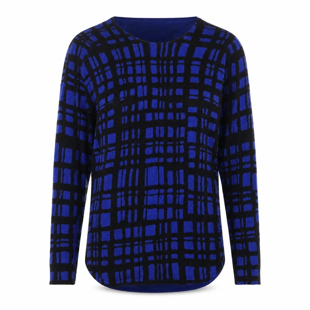 Marks & Spencer Womens Blue Round Neck Geometric Acrylic Pullover Jumper Size 8