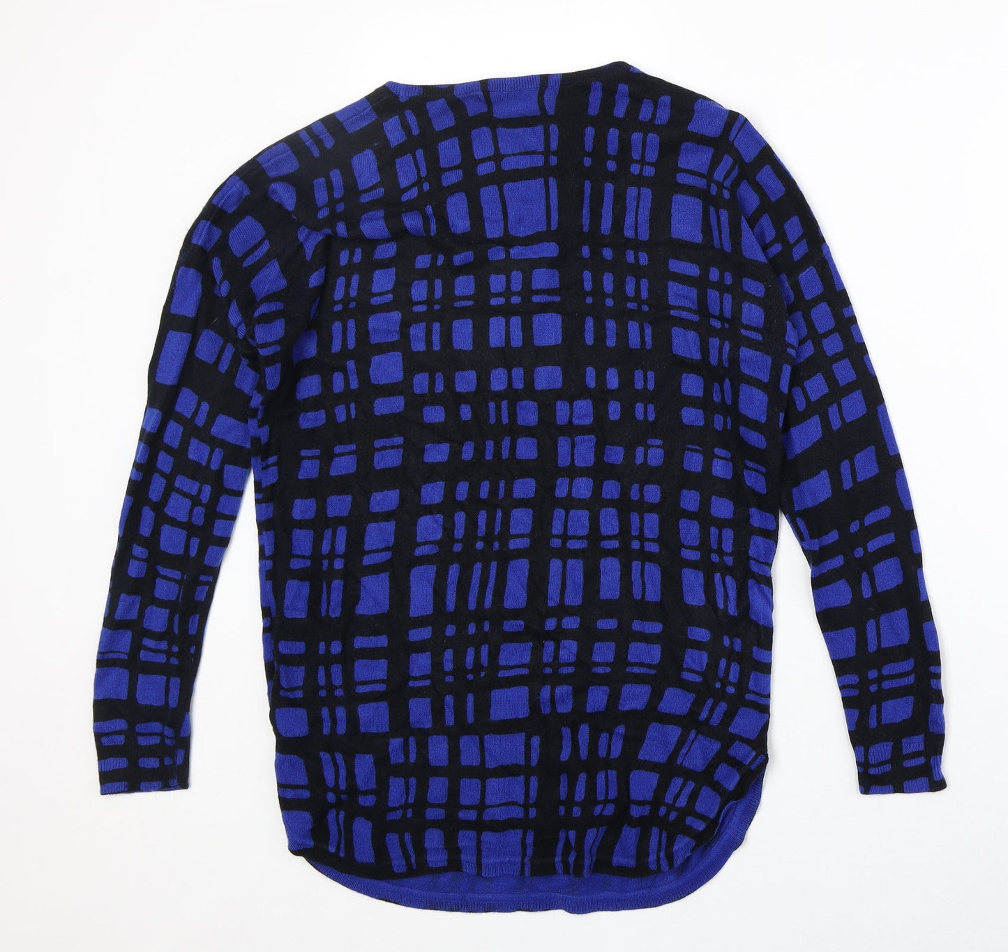 Marks and Spencer Womens Blue Round Neck Geometric Acrylic Pullover Jumper Size 8